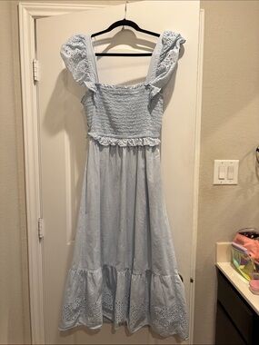 FREE in bundle LC Lauren Conrad Light Blue Eyelet Midi Dress with Tie Front